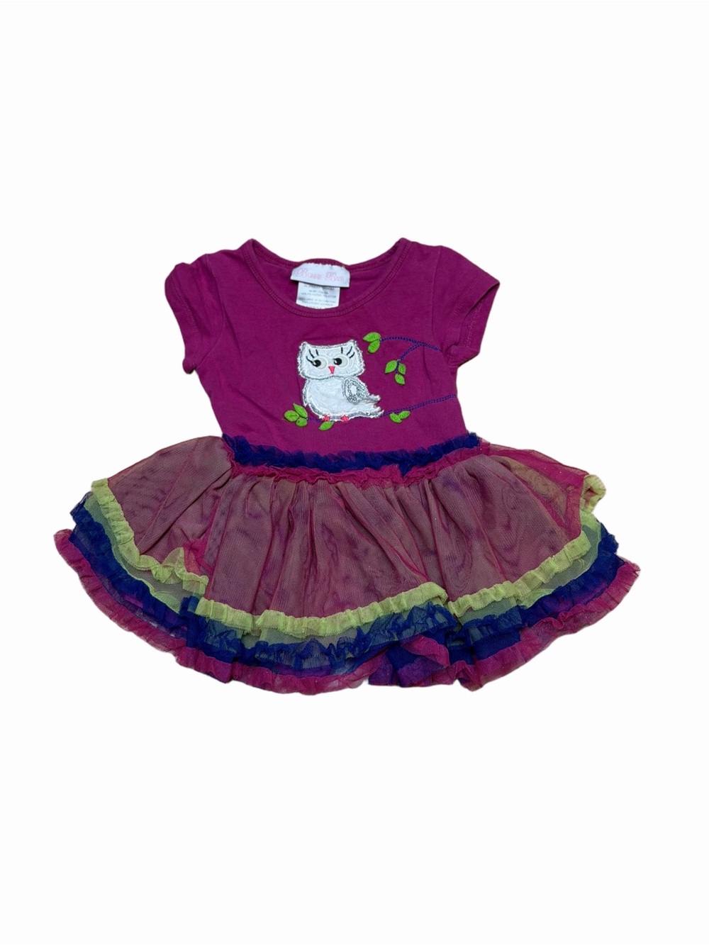 Bonnie Baby Girls 18M Purple Owl Applique Layered Tulle Tutu Ruffle Party Dress